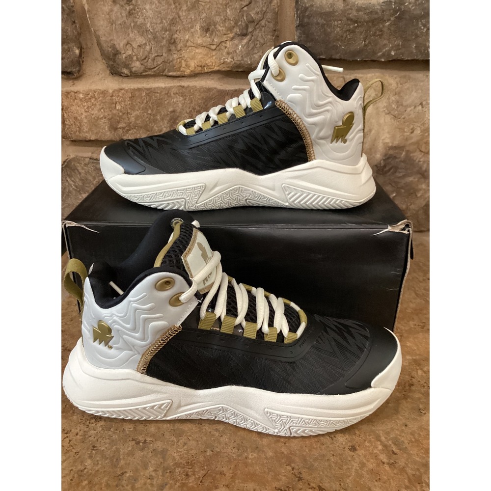 Moolah Kicks Press Break v2 Black White Gold Youth 4.5 Womens Basketball Shoes